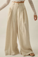 Linen Blend High Waist Pants