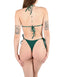Green shimmer bikini with thin straps on a white background