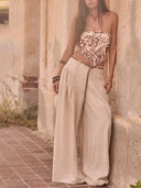 Linen Blend High Waist Pants