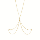 Gold necklace with a unique design on a light gray background