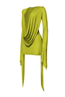 Deep Cowl Neck & Open Back Mini Dress Lime