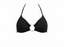 Black bikini top with gold accents on a white background